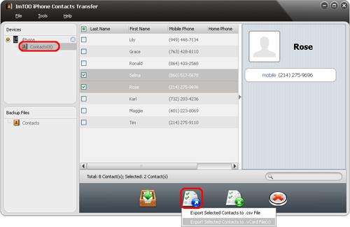 ImTOO iPhone Contacts Transfer - Export