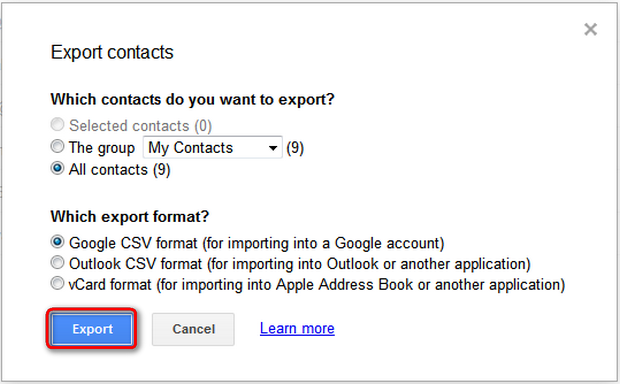 salvare contatti gmail in csv