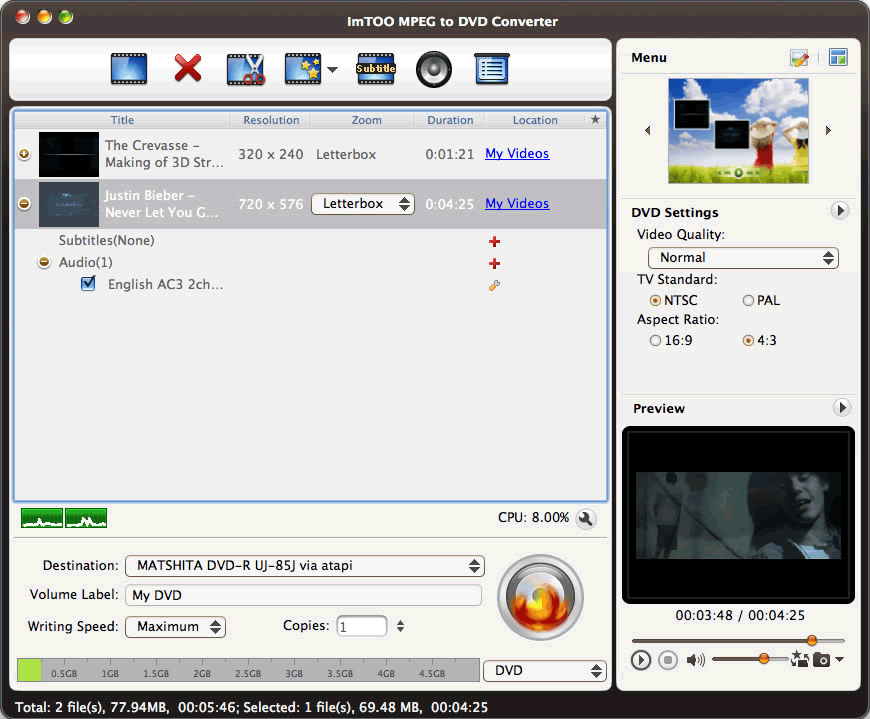 ImTOO MPEG to DVD Converter for Mac