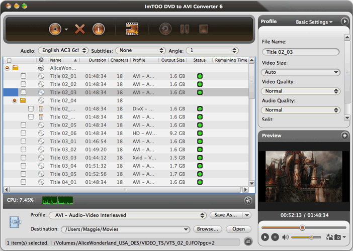 ImTOO DVD to AVI Converter for Mac