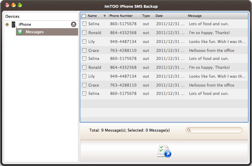 ImTOO iPhone SMS Backup for Mac screenshot